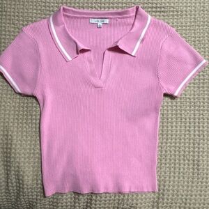 Pink Ribbed Polo Shirt